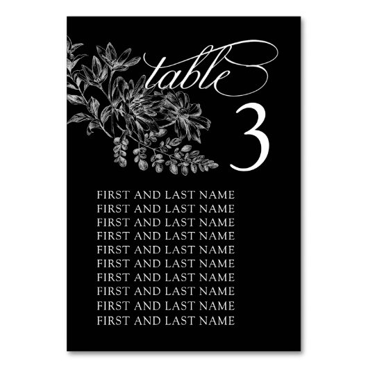 Elegante Schwarz-Weiß-Tischnummer Tischnummer (Vorderseite)