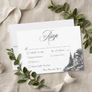 Elegante Schwarz-Weiß-Toile-Französische Manor-Hoc RSVP Karte