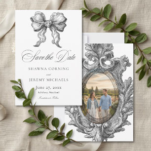 Elegante Schwarz-Weiß-Toile Französisches Herrenha Save The Date