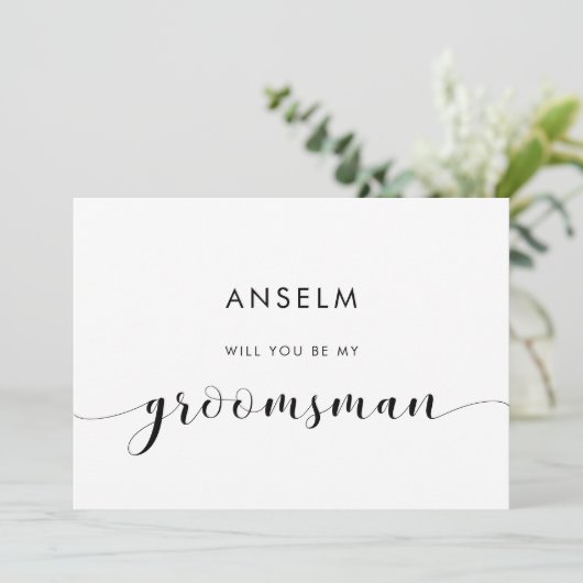 Elegante Schwarz-Weiß-Trauzeuge-Vorschlagskarte Einladung (Stehend Vorderseite)