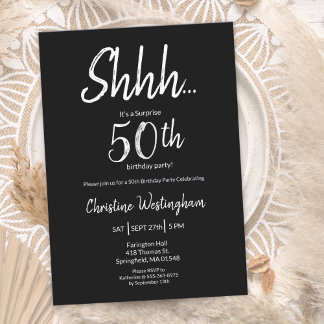 Elegante Schwarz-Weiß-Überraschung zum 50. Geburts Einladung