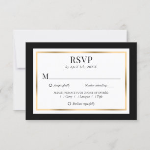 Elegante Schwarz-weiß- und Goldhochzeit RSVP Karte