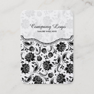 Elegante Schwarz-Weiß-Vintage-Blumendamasken Visitenkarte