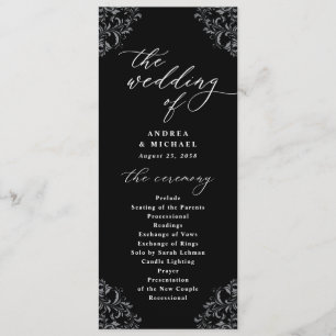 Elegante Schwarz/Weiß Vintage klassische Hochzeit Programm