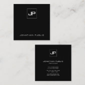 Elegante Schwarz-Weiß-Vorlage für Monogramm Quadratische Visitenkarte (Vorne/Hinten)