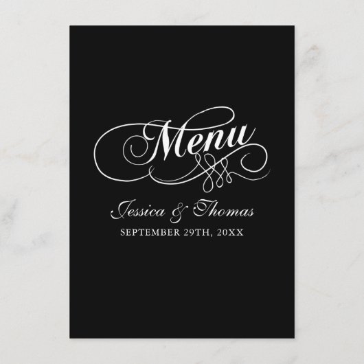 Elegante Schwarz-Weiß-Vorlagen zum Hochzeitsmenü Menükarte (Rückseite)