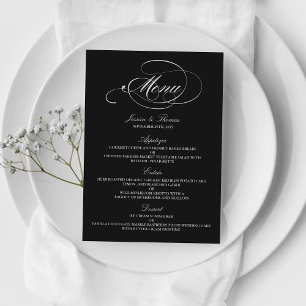 Elegante Schwarz-Weiß-Vorlagen zum Hochzeitsmenü Menükarte