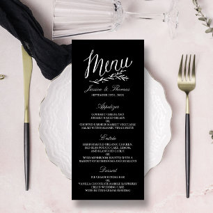 Elegante Schwarz-Weiß-Vorlagen zum Hochzeitsmenü Werbekarte