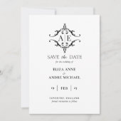 Elegante Schwarz-Weiß-Wappen-Monogramm-Hochzeit Save The Date (Vorderseite)