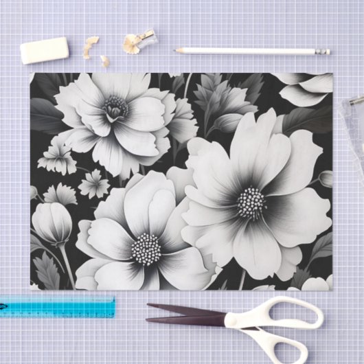 Elegante Schwarz-Weiß-Wasserfarbe Seidenpapier (Handwerk)