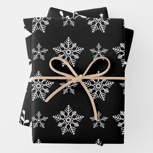 Elegante Schwarz-Weiß-Weihnachtselemente Geschenkpapier Set (Beispiel)