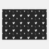 Elegante Schwarz & Weiß Weihnachtsherzen Schneeflo Geschenkpapier Set (Vorderseite)
