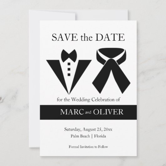 Elegante Schwarz-Weiß-Weiß-Hochzeit Save The Date (Vorderseite)