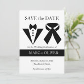 Elegante Schwarz-Weiß-Weiß-Hochzeit Save The Date (Stehend Vorderseite)