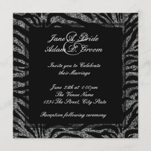 Elegante Schwarz-Weiß-Zebra-Hochzeit Einladung