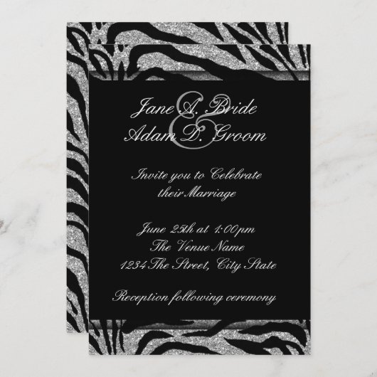 Elegante Schwarz-Weiß-Zebra-Hochzeit Einladung (Vorne/Hinten)