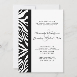 Elegante Schwarz-Weiß-Zebra-Hochzeit Einladung