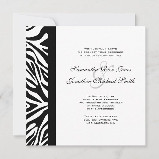 Elegante Schwarz-Weiß-Zebra-Hochzeit Einladung (Vorderseite)