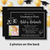 Elegante Schwarz-weiße 4-Foto-Graduierungspartei Einladung