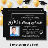 Elegante Schwarz-weiße 4-Foto-Graduierungspartei Einladung