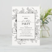 Elegante Schwarz-weiße 60. Geburtstag Blumenstrauß Einladung (Stehend Vorderseite)