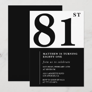 Elegante Schwarz-Weiße 81. Geburtstagseinladung Einladung