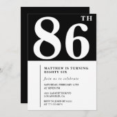 Elegante Schwarz-weiße 86. Geburtstagsfeier Einladung (Vorne/Hinten)