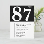 Elegante Schwarz-weiße 87. Geburtstagsfeier Einladung (Stehend Vorderseite)