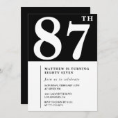 Elegante Schwarz-weiße 87. Geburtstagsfeier Einladung (Vorne/Hinten)