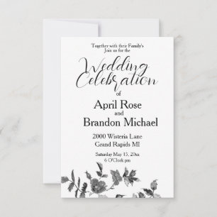 Elegante Schwarz-weiße Aquarellfarben-Rose Einladung