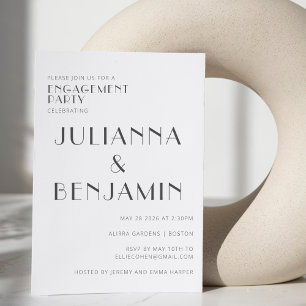 Elegante Schwarz-weiße Art Deco Engagement Einladung