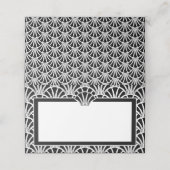 Elegante Schwarz-weiße Art Deco Hochzeit Platzkarte (Außenseite Aufgefaltet)