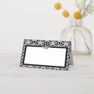 Elegante Schwarz-weiße Art Deco Hochzeit Platzkarte