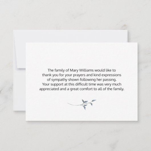 Elegante Schwarz-weiße Begräbniskarte Dankeskarte (Rückseite)
