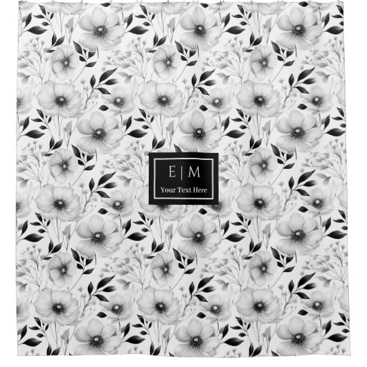 Elegante, schwarz-weiße Blume duschen den Vorhang (Vorderseite)