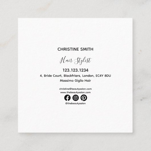 Elegante, schwarz-weiße Blume Quadratische Visitenkarte (Rückseite)