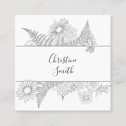Elegante, schwarz-weiße Blume Quadratische Visitenkarte (Vorderseite)