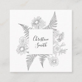 Elegante, schwarz-weiße Blume Quadratische Visitenkarte