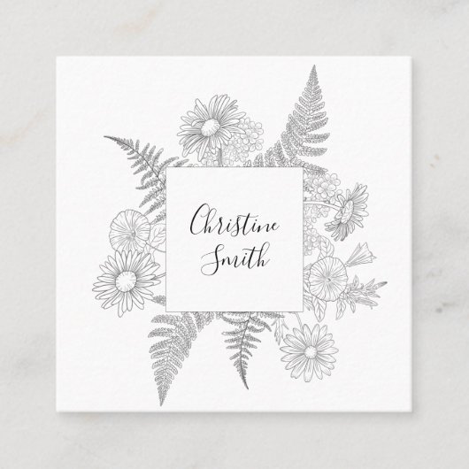 Elegante, schwarz-weiße Blume Quadratische Visitenkarte (Vorderseite)