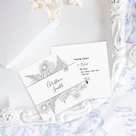 Elegante, schwarz-weiße Blume Quadratische Visitenkarte