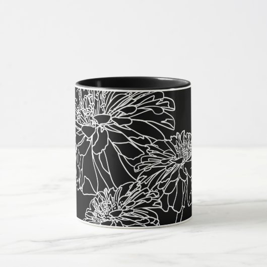 Elegante Schwarz-weiße Blume zeichnend Tasse (Zentrum)