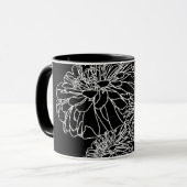 Elegante Schwarz-weiße Blume zeichnend Tasse (Vorderseite Links)