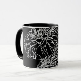 Elegante Schwarz-weiße Blume zeichnend Tasse