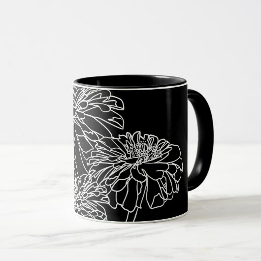 Elegante Schwarz-weiße Blume zeichnend Tasse (VorderseiteRechts)