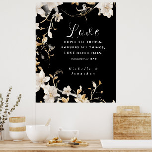 Elegante Schwarz-weiße Blumen Hochzeit Christliche Poster