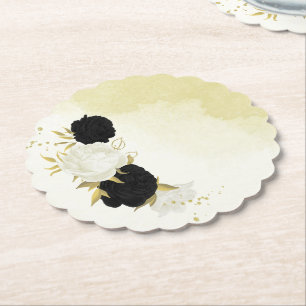 Elegante Schwarz-weiße Blumen Untersetzer