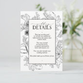 Elegante Schwarz-weiße blumengeschichtliche Detail Begleitkarte (Stehend Vorderseite)