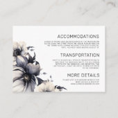 Elegante Schwarz-weiße blumengeschichtliche Detail Begleitkarte (Rückseite)