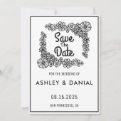 Elegante Schwarz-weiße Blumenhochzeit Sichern Sie  Einladung (Vorderseite)