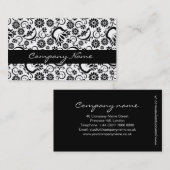 Elegante Schwarz-weiße Blumenkarte Visitenkarte (Vorne/Hinten)